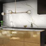 Calacatta Laza Oro quartz kitchen backsplash