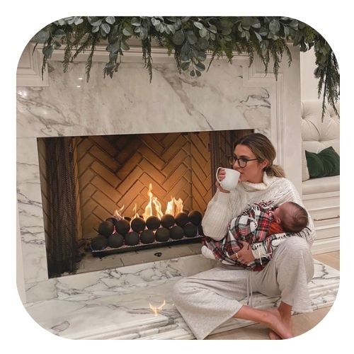 Custom Fireplace with Woman and Baby