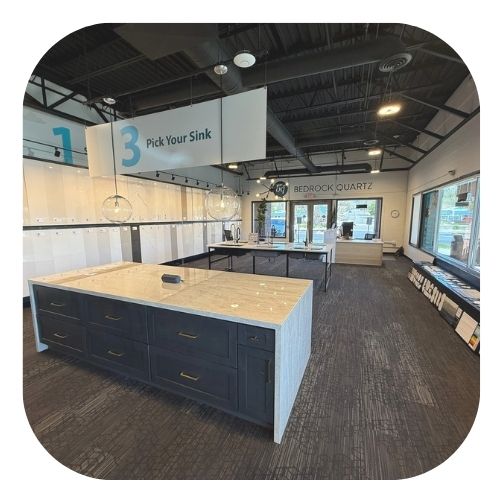 Bedrock Quartz Sandy Utah showroom sinks section